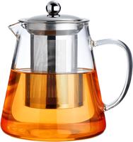 Borosilicate Glass Teapot - Stovetop-Safe 18.6 OZ Tea Kettle with Removable 18/8 Stainless Steel Infuser - Clear Tea Maker fo...