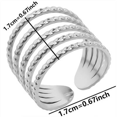Hollow 304 Stainless Steel Multilayer Open Cuff Ring for Unisex
