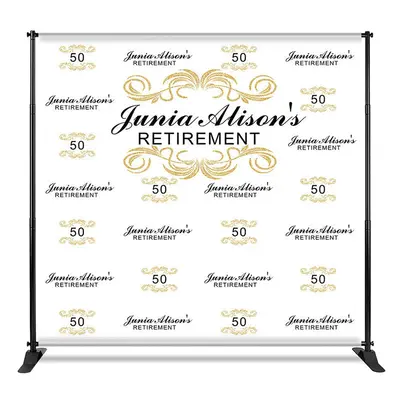 Aperturee Step And Repeat Gold Black Custom Retirement Backdrop, 4X8FT(1.2X2.5M), 42 USD, step and repeat backdrops, CF1_DZYM...