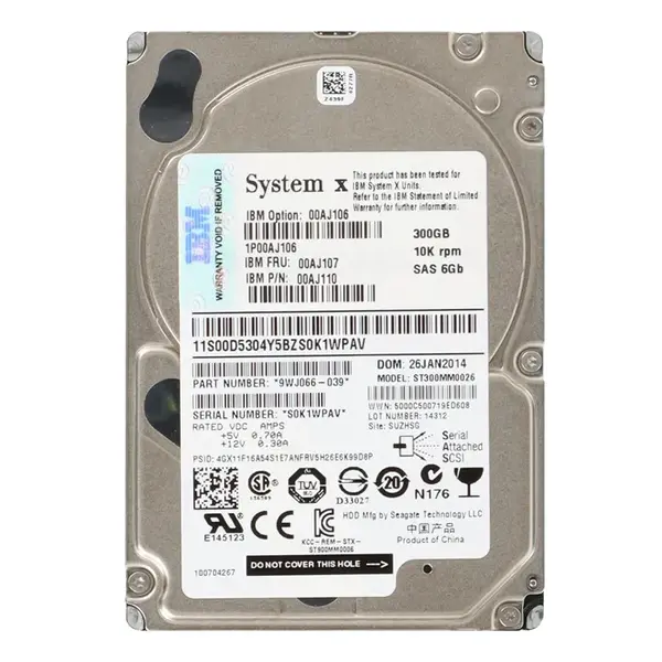 00AJ106 IBM 300GB 6Gb/s SAS 10000 2.5-Inch Hard Drive