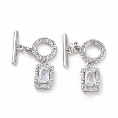Brass Pave Clear Cubic Zirconia Toggle Clasps