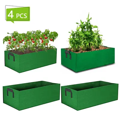 4PCS Fabric Raised Garden Bed Grow Bags Fabric Plant Container Rectangle Breathable Planting Container Grow Bag Planter Pot w...