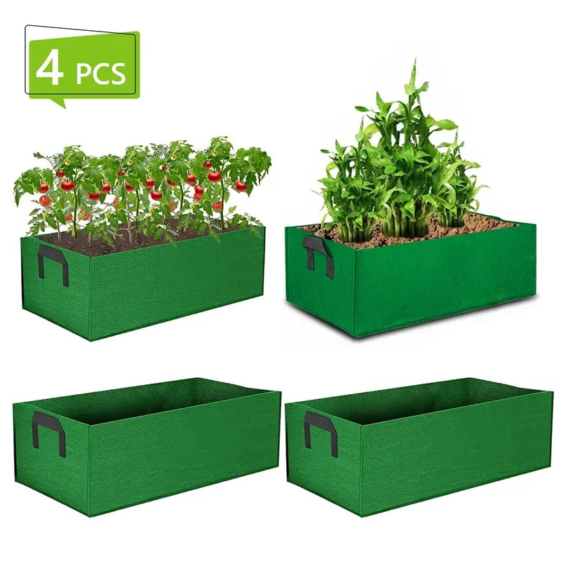 4PCS Fabric Raised Garden Bed Grow Bags Fabric Plant Container Rectangle Breathable Planting Container Grow Bag Planter Pot w...