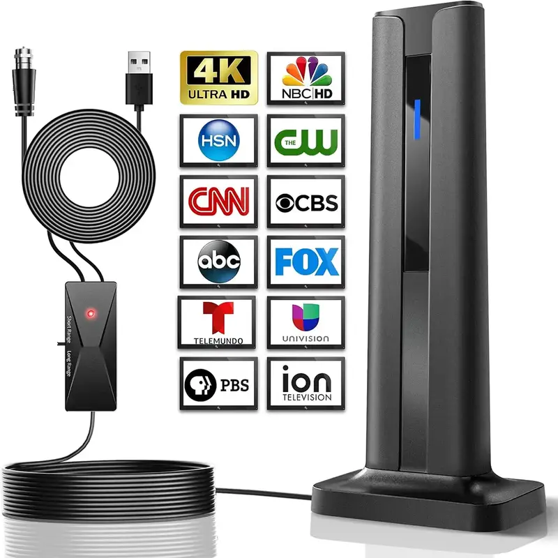 Digital TV Antenna for Smart TV Indoor Digital TV Antenna with 3M Stick Base, 360°&Long Range Reception HDTV Antenna for Loc...