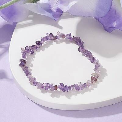 Natural Amethyst Chips Beaded Stretch Bracelets for Women