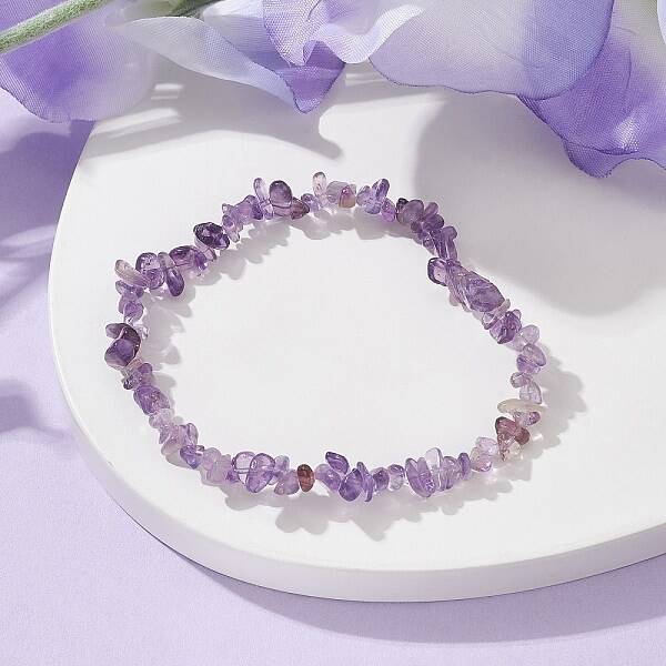 Natural Amethyst Chips Beaded Stretch Bracelets for Women