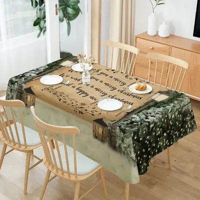 Vintage Paper Xmas Tree Bokeh Christmas Tablecloth - Aperturee