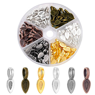 120pcs 6 Colors Tibetan Style Alloy Glue-on Flat Pad Bails Leaf Bails Pendants Charms Connector Hanger for Jewelry Making