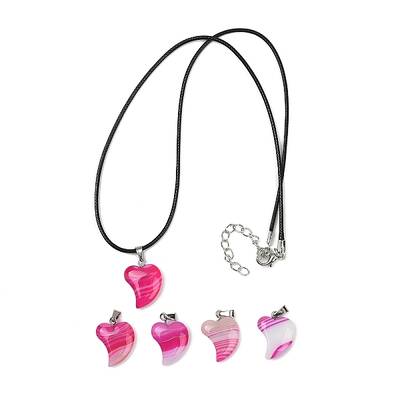 Dyed Natural Banded Agate Heart Pendant Necklaces