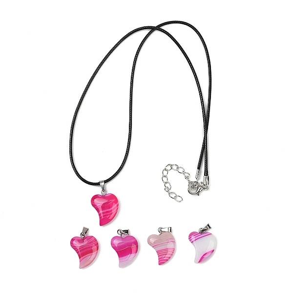 Dyed Natural Banded Agate Heart Pendant Necklaces