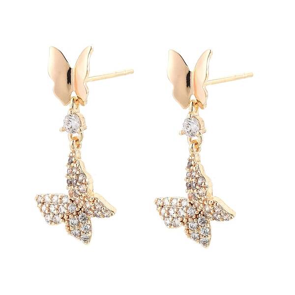 Clear Cubic Zirconia Double Butterfly Dangle Stud Earrings