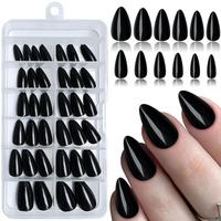 120pcs/set Reusable Press on Nails, Black Short Almond Nails Press on Acrylic False Nail Reusable Artificial Fingernail for W...