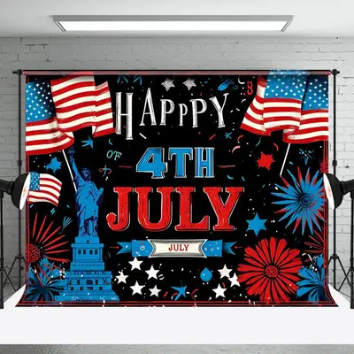 Usa Flag Statue Floral Black Happy 4th July Backdrop - Aperturee