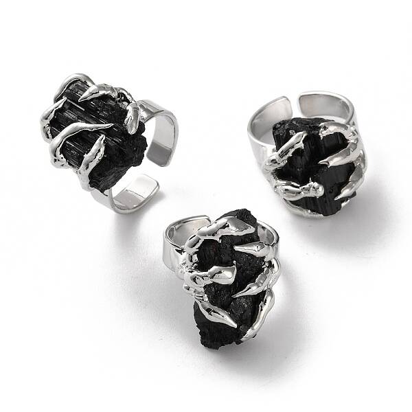 Natural Tourmaline Nuggets Open Cuff Rings