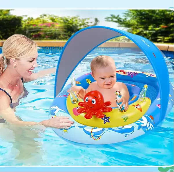 Moosia Baby Pool Float UPF50+ Sun Protection with Cute Animal Toys, Adjustable Safety Seat, Inflatable Infants Pool Float for...