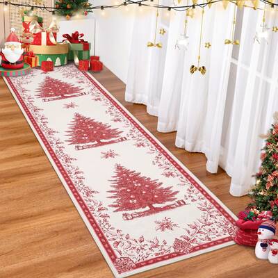 Garvee Christmas Runner Rug 2x6 with Christmas Tree Print, Non-Slip & Washable, Terrycloth Fabric, Stain Resistant & Foldable...