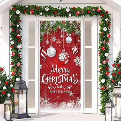 Glitter Light Ball Red New Year Christmas Door Cover - Aperturee