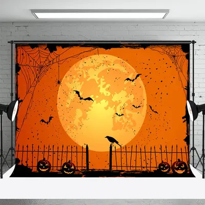 Happy Halloween Orange Pumpkin Lantern Moon Backdrop - Aperturee