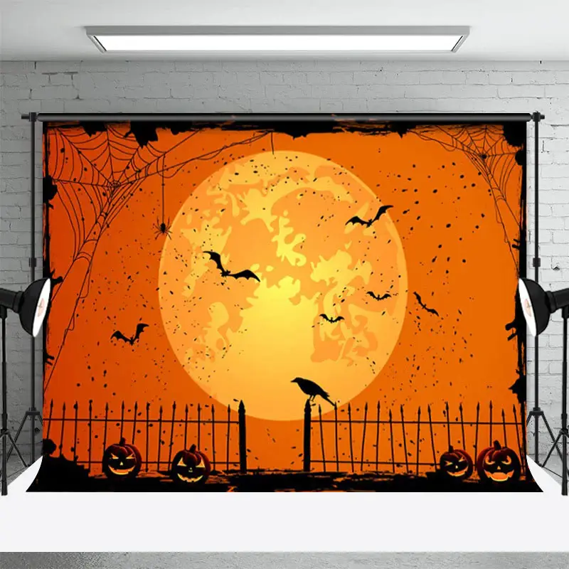 Happy Halloween Orange Pumpkin Lantern Moon Backdrop - Aperturee