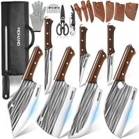 MDHAND 14pcs Chef Knife Set, Hand Forged High Carbon Steel,Includes Butcher,Meat Cleaver, Boning,and Viking Knives,with Knife...