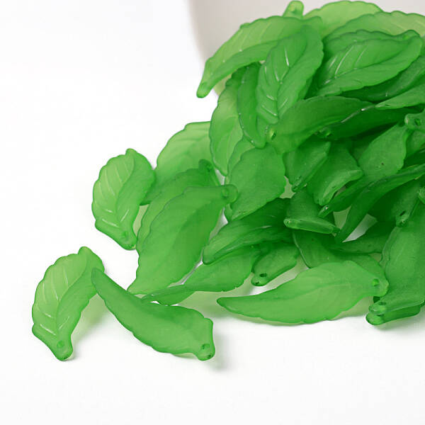 Green Transparent Frosted Acrylic Leaf Pendants for Chunky Necklace Jewelry