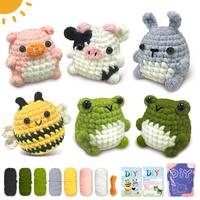 Animal Crochet Kit for Beginners, 6 Counts/set Cute Crochet Kit with Crochet Hooks & Yarn & Animal Crocheting Knitting Set wi...