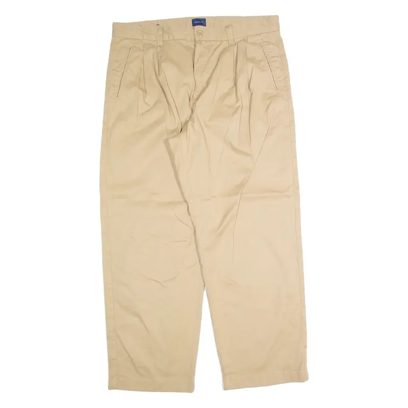 GANT Pleated Chino Mens Trousers Beige Regular Straight W36 L32
