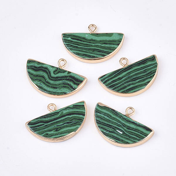 Electroplate Synthetic Malachite Semi Circle Pendants