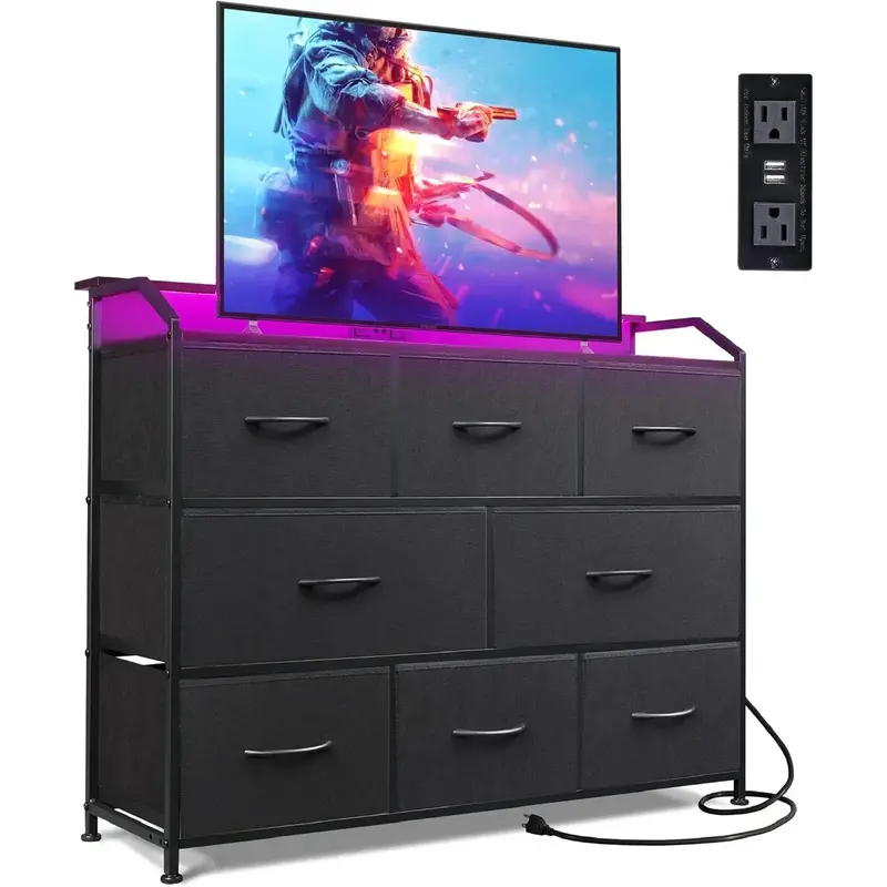 WLIVE Led Dresser for Bedroom, Black Dresser TV Stand for Bedroom with LED Lights and Power Outlet, Wide Chest of Drawers for...