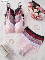 Women's Floral Lace Push Up Bra & Panty Set, Comfy Breathable Bra & Panty Set, Softness Underwear Set for Women, Womenswear