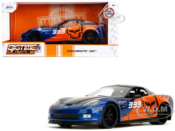 2006 Chevrolet Corvette Z06 #333 Spirit Racing Blue Metallic and Orange with Black Hood and Top Bigtime Muscle Series 1/24 Di...