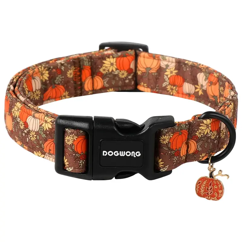 DOGWONG Fall Pumpkin Adjustable Dog Collar - Halloween/Sunflower, For All Size Dogs