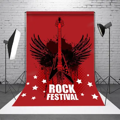 Red Black Stars Wing Rock Festival Party Backdrop