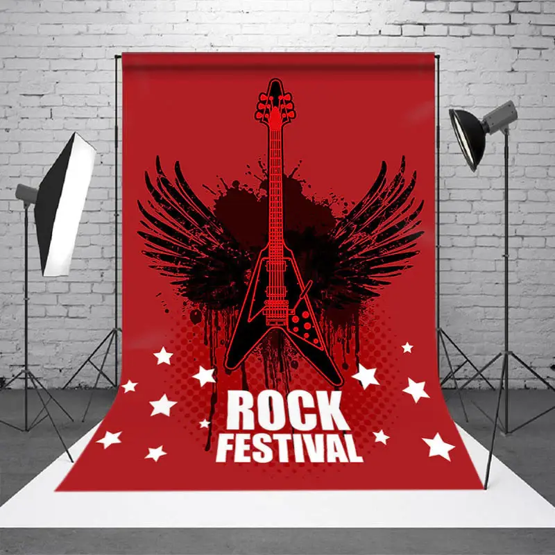 Red Black Stars Wing Rock Festival Party Backdrop
