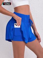 Women's 2 in 1 Drawstring Waist Shirred Skort, Casual Pocket High Waist Culottes for Summer, Shorts for Women, Women's Bottom...