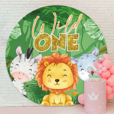 Aperturee Happy Animals Round Wild 1st Birthday Backdrop