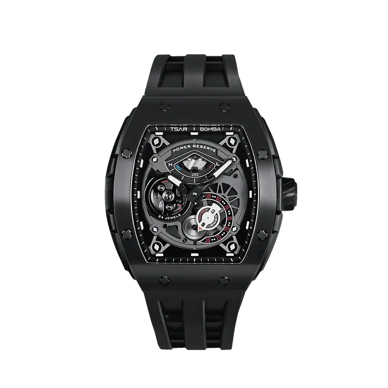 TSAR BOMBA Men's Automatic Watch | Black | The Elemental TB8210CF | 316L Stainless Steel Bezel | Luxury Skeleton Mechanical W...