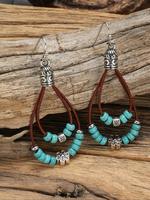 Boho Style Turquoise Textured Design Dangle Earrings, Vintage Trendy Earrings, Fashionable Jewelry for Women & Girls for Dail...