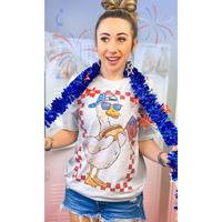 Patriotic Goose Graphic T-Shirt – Funny 4th of July Tee for Women & Men | Ash Grey Cotton