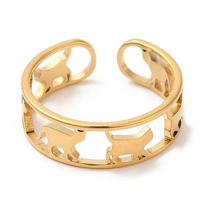 Ion Plating(IP) 304 Stainless Steel Cat Open Cuff Ring for Women
