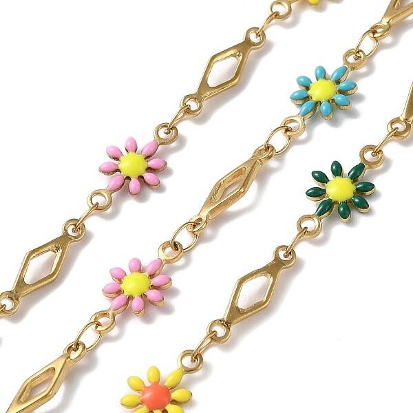 Ion Plating(IP) Golden 304 Stainless Steel Flower & Rhombus Link Chains
