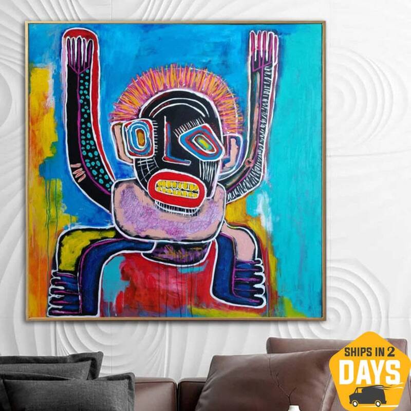 Huge Colorful Paintings On Canvas Figurative Art Modern Tribal African Art Acrylic Neo Expressionist Paintings Wall Decor | O...