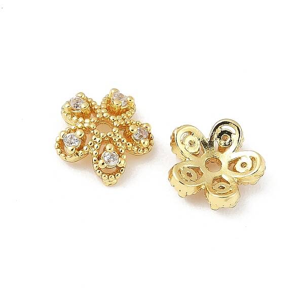 Brass Micro Pave Clear Cubic Zirconia Bead Caps