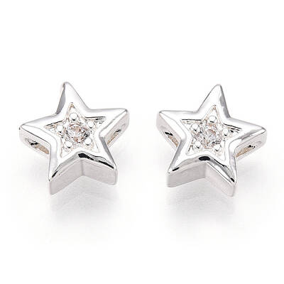 Brass Micro Pave Cubic Zirconia Beads