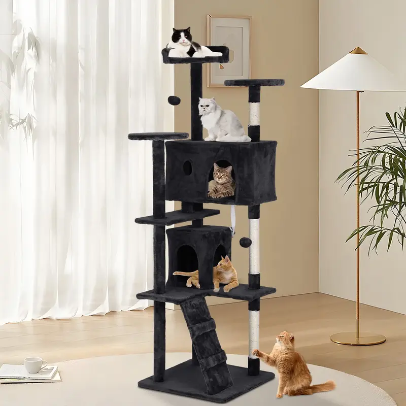 BestOffice 54/70in Cat Tree Tower Multi-Level Durable Sisal Scratching Post Cozy Fun Jumping Platform Space Saving Condo Play...