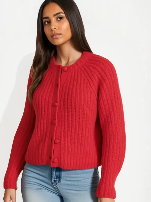 Modest Special Women's Plain Button Front Raglan Sleeve Cardigan, Casual Long Sleeve Round Neck Knitwear for Fall & Winter, F...