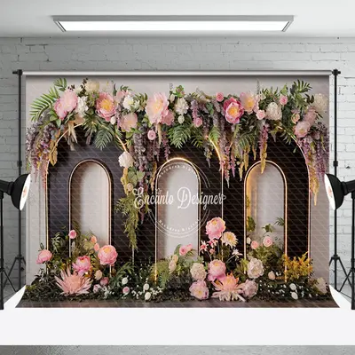 Aperturee White Wall Arch Floral Greenery Wedding Backdrop | Wedding Photo Booth Backdrop | Wedding Stage Backdrop | Custom W...