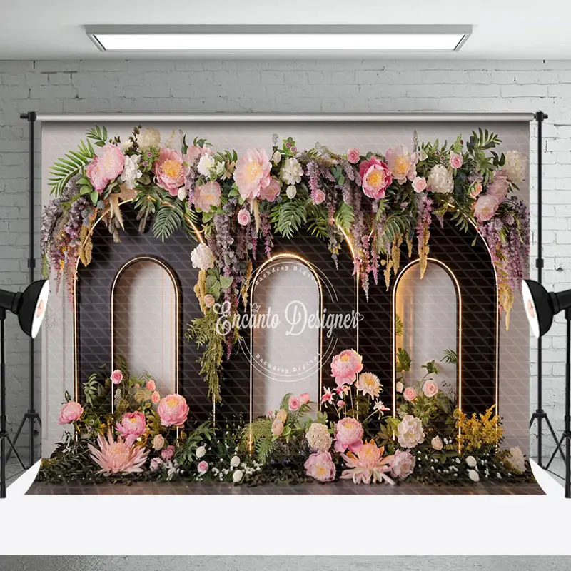 Aperturee White Wall Arch Floral Greenery Wedding Backdrop | Wedding Photo Booth Backdrop | Wedding Stage Backdrop | Custom W...
