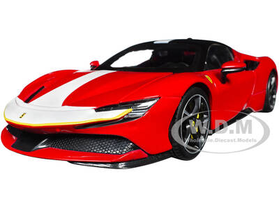 Ferrari SF90 Stradale Assetto Fiorano Red with White Stripes Signature Series 1/18 Diecast Model Car by Bburago
