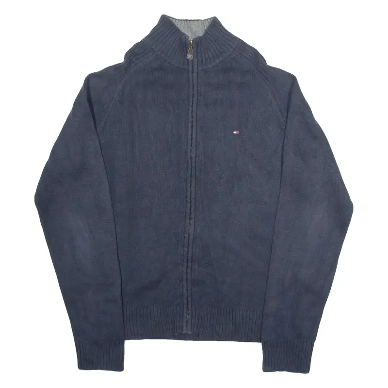TOMMY HILFIGER Mens Jumper Blue High Neck Tight Knit M
